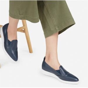 Everlane Women's The Leather Street Shoe in Navy Wedge Loafer Size 7.5